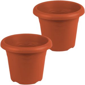 Set van 2x stuks terra cotta ronde plantenpotten/bloempotten kunststof diameter 35 cm