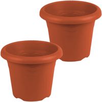 Set van 2x stuks terra cotta ronde plantenpotten/bloempotten kunststof diameter 35 cm