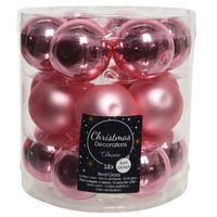 18x stuks kleine glazen kerstballen lippenstift roze 4 cm mat/glans - Kerstbal - thumbnail