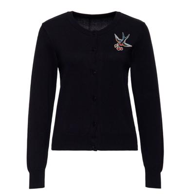 Queen Kerosin Bird With Cherry Cardigan Black-3XL