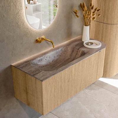 Badmeubel Mondiaz Kurve-Dlux | 115 cm | Meubelkleur Oak | Wastafelkleur Oza | Solid surface | Wasbak linker zijde spoelbak | Zonder kraangat(en)