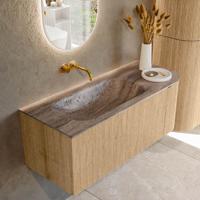 Badmeubel Mondiaz Kurve-Dlux | 115 cm | Meubelkleur Oak | Wastafelkleur Oza | Solid surface | Wasbak linker zijde spoelbak | Zonder kraangat(en)