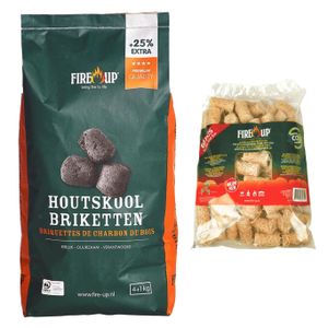 BBQ starterspakket - houtskool briketten 5 kilo - barbecue aanmaak houtwolkrullen 60x