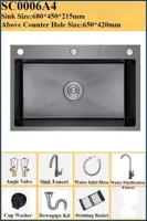 Luxe Zwarte Multifunctionele Keukenspoelbak - 304 RVS | 68 of 75 cm | Met Flying Rain Uittrekbare Kraan & Accessoires