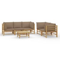 The Living Store Bamboe Tuinset - - Loungeset - 5-zits - Taupe kussens