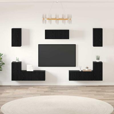 Tv-meubelset 7 pcs Zwart eiken 80 x 30 x 30 cm Bewerkt hout