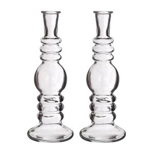 Bloemenvaas Florence - 2x - voor kleine stelen/boeketten - transparant glas - helder - D8,5 x H23 cm