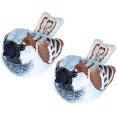 2x stuks pluche huismus vogel knuffel 14 cm