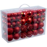 Pakket met 100x rode kerstballen kunststof 3, 4 en 6 cm - thumbnail