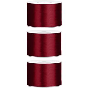 Satijn sierlint/cadeaulint - 3x - bordeaux - 5 cm x 25 meter - Inpakken - Versieren - Decoratie