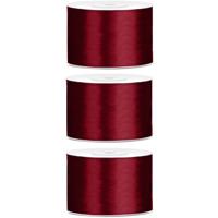 Satijn sierlint/cadeaulint - 3x - bordeaux - 5 cm x 25 meter - Inpakken - Versieren - Decoratie