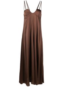 AERON robe longue en satin à col arrondi - Marron