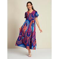 Maxi-jurk met korte mouwen en V-hals met regenboogbloemen
