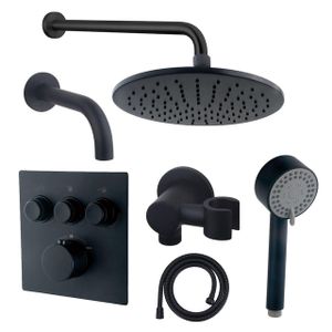 Wiesbaden Caral badset - 3 functies - handdouche 3 standen - hoofddouche 25cm - met garnituur - zwart mat SW225170 / SW242757 / SW647696 / SW706203 / SW7173