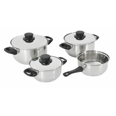 Pannenset - 4-delig - RVS - met deksels - 3 kookpannen - 1 steelpannetje