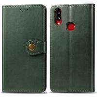 Voor Galaxy A10S retro effen kleur lederen gesp telefoon geval met Lanyard & fotolijstjes & kaartsleuf & portemonnee & stand functie (groen)