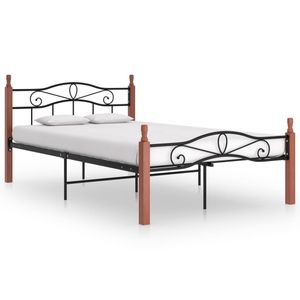 Bedframe metaal en massief eikenhout zwart 120x200 cm