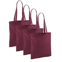 Draagtasje met hengsels - 4x - bordeaux - 42 x 38 cm - katoen - 10 liter - boodschappen - gymtas