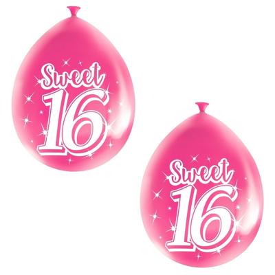 Folat Sweet 16 verjaardag ballonnen - 8x stuks - roze - 16 jaar verjaardag feestartikelen