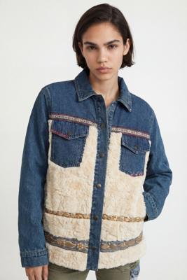 Hybride spijkerjack met schapenvacht - BLUE - M