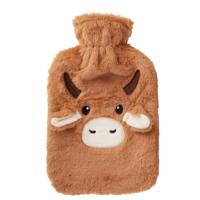 Warmwaterkruik - koe - Licht bruin - 2L - pluche - met hoes - kruik
