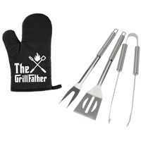 BBQ/barbecue gereedschap set 3-delig RVS met BBQ handschoen The Grillfather