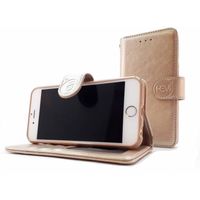 Apple iPhone 12 Mini - Golden Shimmer Leren Portemonnee Hoesje - Lederen Wallet Case TPU meegekleurde binnenkant- Book - thumbnail