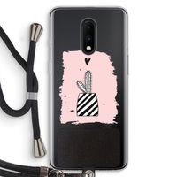 Zwart-wit cactus: OnePlus 7 Transparant Hoesje met koord