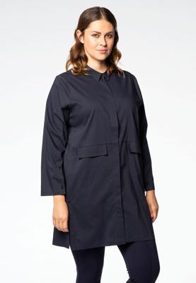Yoek Blouse met splitten STRETCH KATOEN | Blauw | Maat 54/56