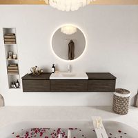 MONDIAZ BUKLA 200cm badmeubel met module 60 kleur Dark Brown met 3 lades. Wastafel CLOUD midden 1 kraangat kleur Talc.