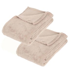 2x Stuks Fleece deken/fleeceplaid beige 125 x 150 cm polyester