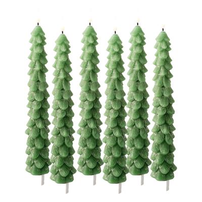 LED kerstboom dinerkaars - 6x - groen - 29 cm - batterijen - timer - kerstdiner kaars - kerstkaars