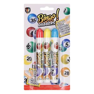 3x Bingo stiften/markers blauw/geel/rood