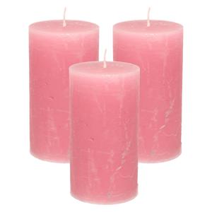 Stompkaars/cilinderkaars - 3x - oud roze - 7 x 13 cm - rustiek model