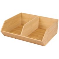 Stapelbare opbergmand 2 vaks - L35 x B31 x H12 cm - bamboe hout - lichtbruin - organizer - thumbnail