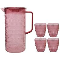 Schenkkan/waterkan/sapkan/limonadekan set met 4 glazen roze - Schenkkannen
