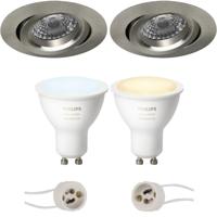 Philips Hue Inbouwspot Set - Mat Nikkel - Kantelbaar - Ø82mm - GU10 LED - White Ambiance - Bluetooth