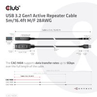 CLUB3D USB 3.2 Gen1 Active Repeater Cable 5m/ 16.4 ft M/F 28AWG - thumbnail