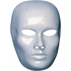 Carnaval verkleed blanco gezicht masker heren - wit - plastic - beschilderbaar