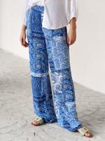 Casual Loose Blue Floral Pants With No - thumbnail