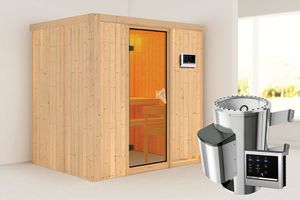 Karibu | Fanja Sauna | Bronzeglas Deur | Kachel 3,6 kW Externe Bediening