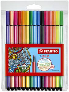 Stabilo pen 68 viltstiften etui 10 + 5 neon kleuren