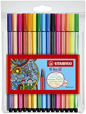 Stabilo pen 68 viltstiften etui 10 + 5 neon kleuren