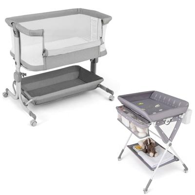 Opvouwbare Babyverschoontafel en Nestbedje voor Pasgeborenen Mobiel Babycentrum en Opvouwbaar Bedje Naast het Bed Grijs