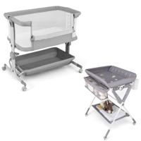 Opvouwbare Babyverschoontafel en Nestbedje voor Pasgeborenen Mobiel Babycentrum en Opvouwbaar Bedje Naast het Bed Grijs