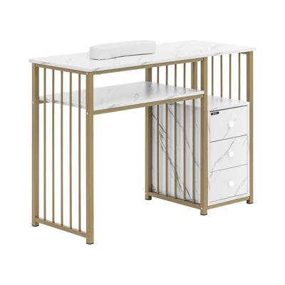Nageltafel - ijzeren frame - gemarmerd/goudkleurig - 3 lades
