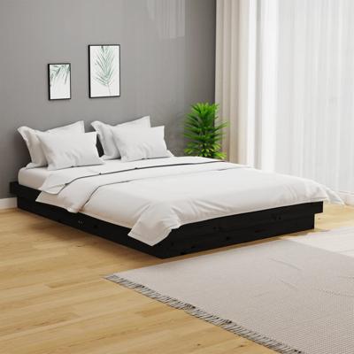 Bedframe massief hout zwart 140x190 cm