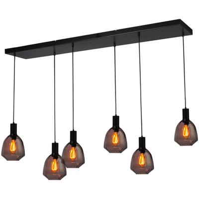 Masterlight 6-lichts hanglamp - zwart -Porto met Nicolette red glazen - 2711-05-05-130-25613