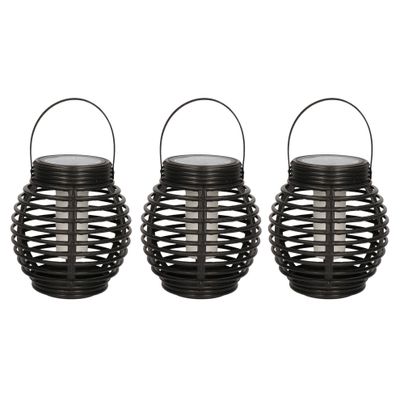 Set van 5x stuks zwarte solar lantaarn met vlam effect 15 cm