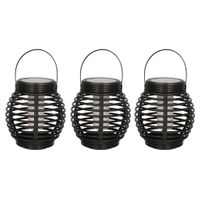 Set van 5x stuks zwarte solar lantaarn met vlam effect 15 cm - thumbnail